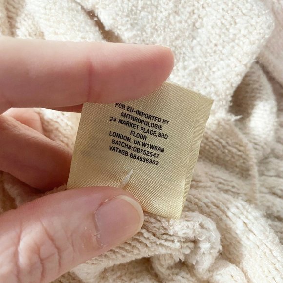 Anthropologie Womens Open Front Dolman Cardigan Sweater Small Cream V Back Neck - Picture 8 of 9
